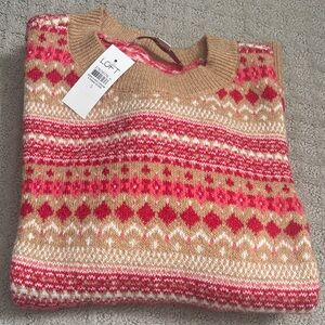 LOFT Women's Festive Knit Sweater in Tan and Red